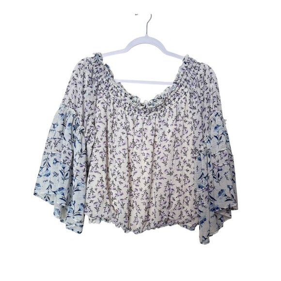 Free People Rose Valley Off Shoulder Peasant Boho Blouse Women's S White - Picture 1 of 11